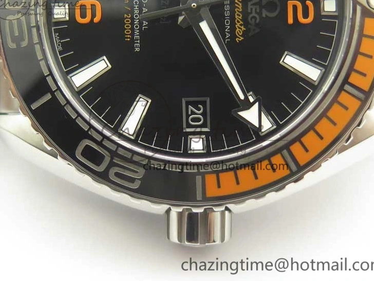 0501 Planet Ocean 43.5mm SS VSF 1:1 Best Edition Black Orange Bezel Black Dial on SS Bracelet A8900 Super Clone Breathable 8003